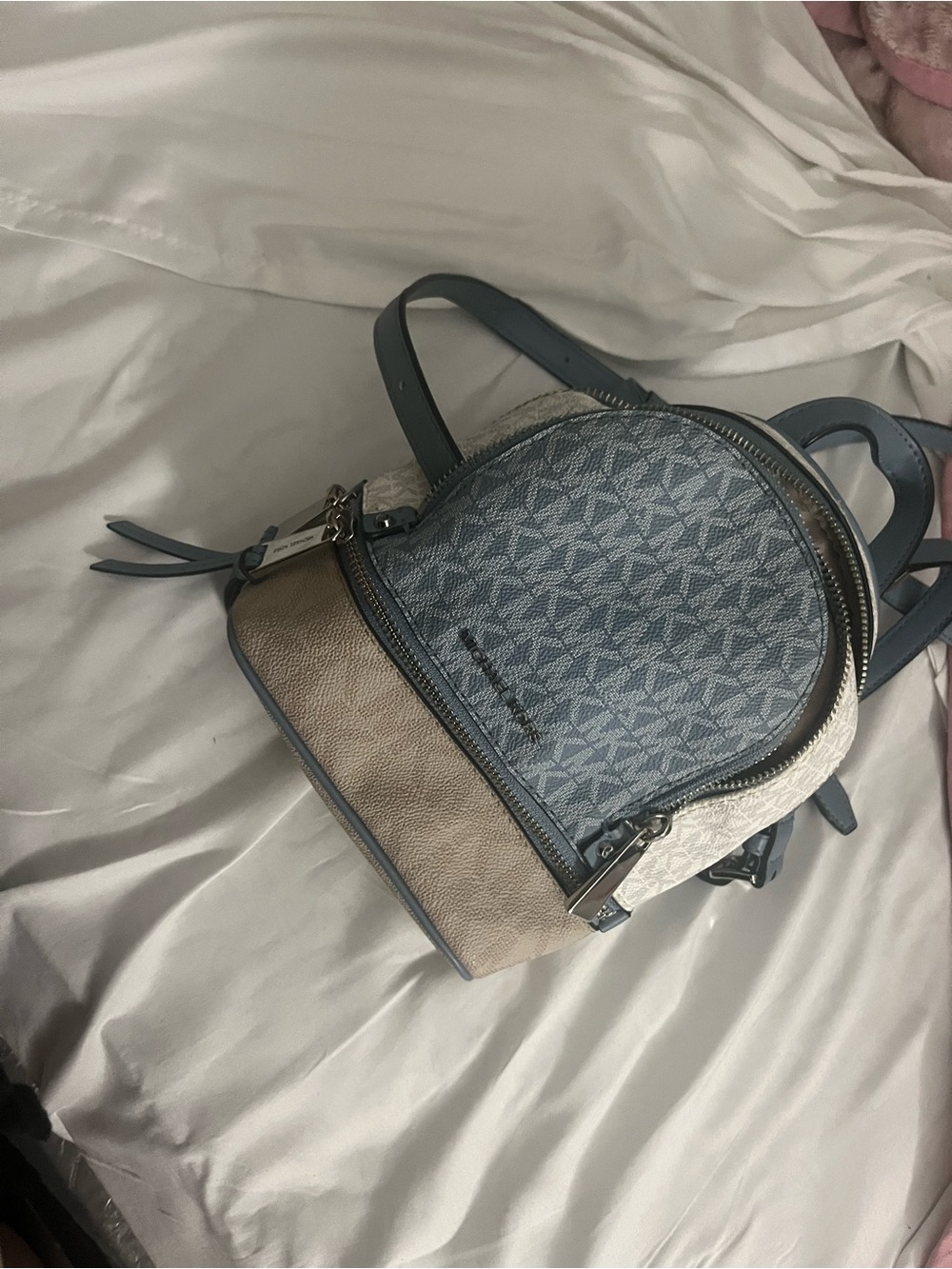 Michael Kors Blue and Beige Signature Mini Backpack